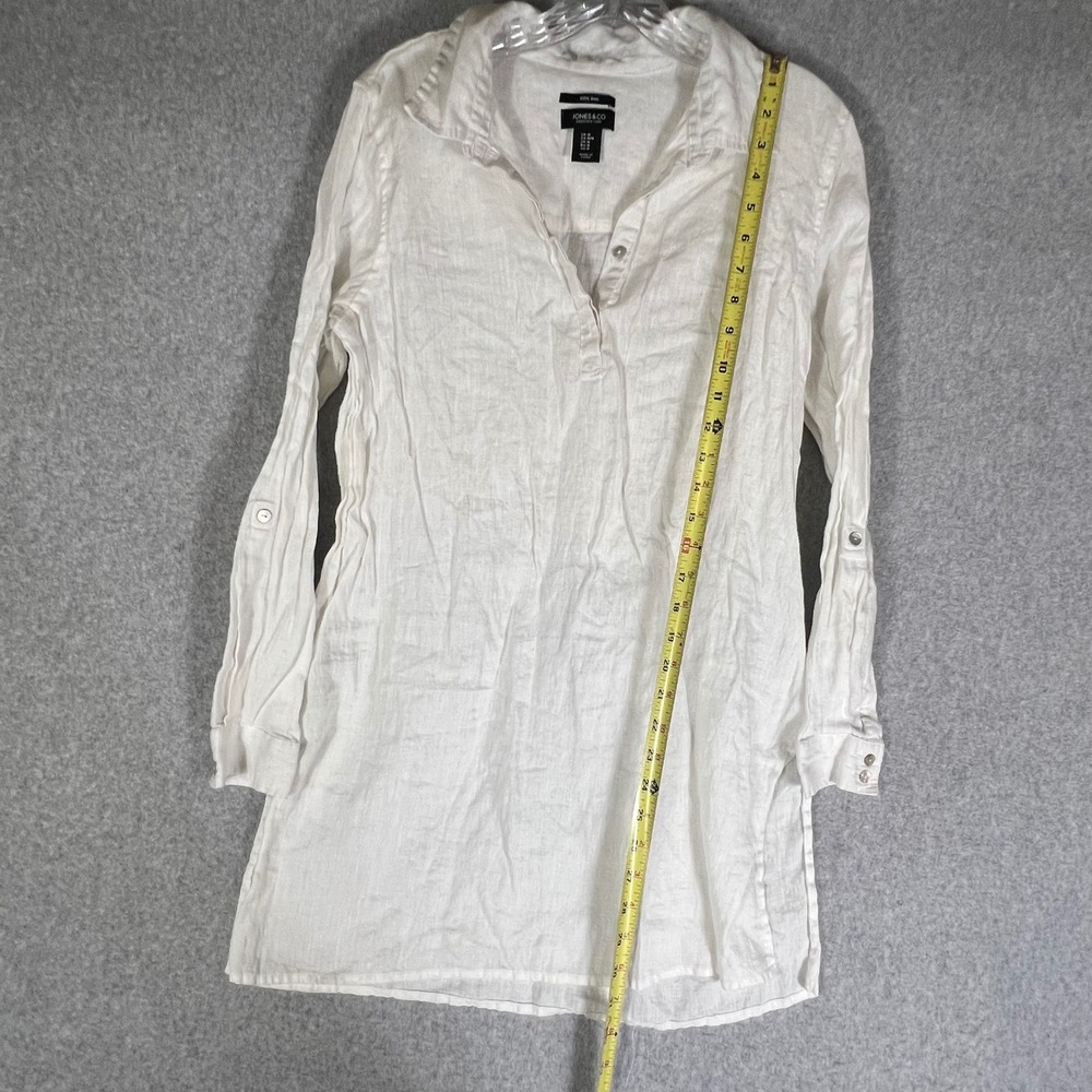 Jones & Co Jones New York M‎ White 100% Linen Roll Tab Sleeve Tunic Shirt Womens - Picture 2 of 7